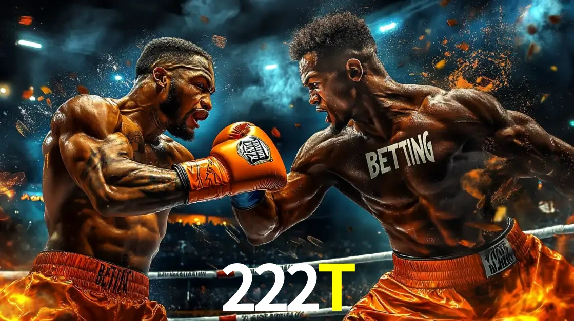Dois boxeadores em uma luta intensa e explosiva, representando a adrenalina e as oportunidades de apostas em esportes de combate disponíveis na plataforma 222T.