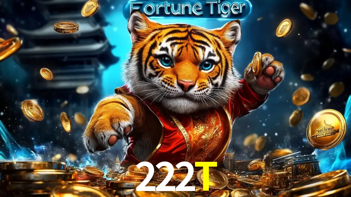 Imagem promocional do jogo de slot Fortune Tiger, com um tigre majestoso em traje tradicional cercado por uma fortuna em moedas de ouro, disponível agora no cassino 222T.